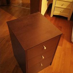 well kept small 3 drawer bedside table in dark brown

no damage served well but now we changed color scheme