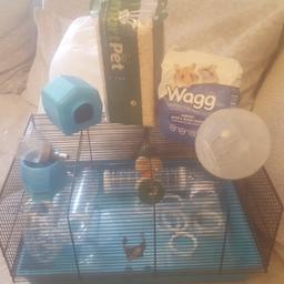 quater bag of food, 2 bowls , water bottle, wooden toy, ball , near full saw dust all the piping plus extra x
