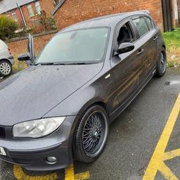 Gun metal grey BMW 1 series 2005
MOT October 19
215000 miles.
Nice exterior with no rust or dints.
18 inch black alloys- good tyres all round.
Sony DAB Digital radio- DAB hard wired kit installed.
Rear parking sensors.
Recent air con re gas.
Small coolant leak- not overheating.
Needs new hand lamp bulb.
Remote key battery needs replacing- car does lock and all central locking does work.
New V5 applied for will send on to new buyer once received.
A lot of car for the money.