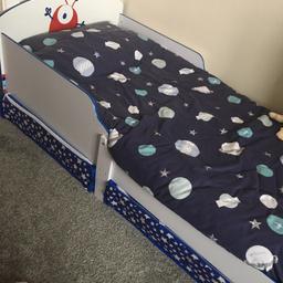 This bed has hardly been slept in it has a slight rip on the material draws that pull out and a crack on one of the legs still very sturdy though, Can be made stronger. Comes with mattress and pillow duvet and the rest can also have light shade x