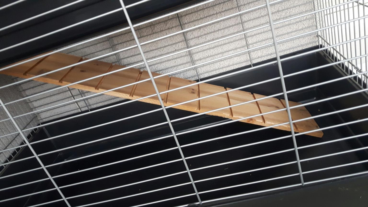Ollesch Doppel-Etagen-Käfig Für Meerschweinchen & Kaninchen – 120 X 59 X 103 Cm, Mit Freilaufgitter Oben, Schwarz/chrom