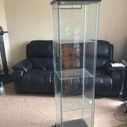 5’ x15” glass display cabinet, 3 shelves & swing front