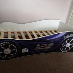 Need gone ASAP! 

Fantastic car themed car bed for toddlers that love cars!
Size : approx 160x80 (small single bed).
Excellent condition from a pet & smoke free home
Mattress not included