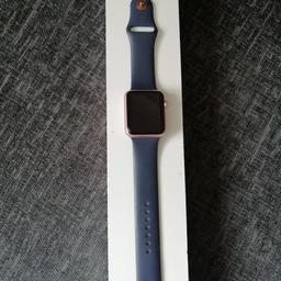 Apple watch rose gold face with navy blue strap. Box and instructions all there. Charger with it. No problems with it only selling as its not compatible with my phone. Looking for £100 but I am. Open to offers
