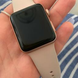 good condition only 1 year old, clean strap. rose gold 38mm cellular apple watch. comes in original box and instructions.