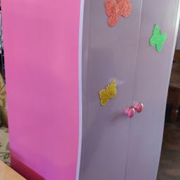 Pink double Wardrobe with butterflies. Wardrobe is in good condition overall, does have so paint chips and wear, just needs a bit of touching up here and there. Pop in to view or message for more information.
