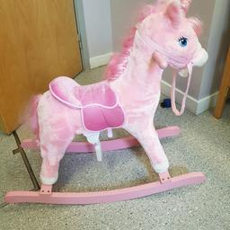 this lively pink unicorn rocking horse is in excellent condition, press its ears and it will neigh and make galloping sounds. one little person will not be disappointed. 
Bexleyheath area