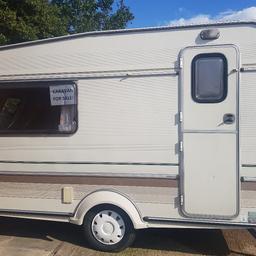 Ace 1993 Touring Caravan. In overall good condition. Has a little damage due to skylight blowing off in heavy winds but has been rectified with a new one and little dent in door hence price. 

Has a L shaped living room also comes with fridge, microwave instead of an oven, few more accessories and paperwork.

As well it comes with an awning which has been hardly used.

More than welcome to view, please contact. Collect Wigan.