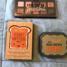 Palette NYX “Love you so mochi “ 02
Peanut butter simile a Too Faced (non originale)
Benefit “big sexy eye kit”
Usate pochissimo.