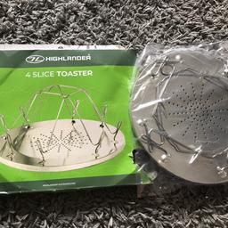 4 slice camping toaster eliminates the need to take a toaster with you it folds down so is space saving, brilliant idea! This is brand new never used.