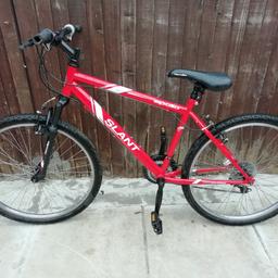Mens slant mountain bike but my 10 yr old son used it, in lovely condition,only issue is the rubber on the handle bar grips on the end but these can be replaced 
Has had a new back inner tube
Saddle in ex con :) 
Collection longlevens