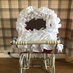 White and bling excellent condition only been on the pram twice, paid £85 for the set to be made, looks lovely on.