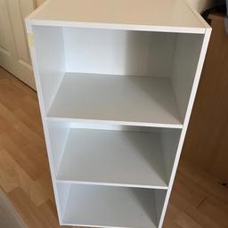 White bookshelf. Measurements- H 73cm, W 66cm. One mark on side but can come off. Selling for £7 COLLECTION ONLY.