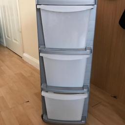 Grey plastic drawer unit. Measurements- H 73cm, W 32cm. In great condition. Selling for £5. COLLECTION ONLY.