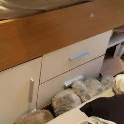 good condition, has 2 drawers, 1 cupboard and 2 shelves at side. also large shelf at bottom behind step, cant be seen on pic as against wall. comes with spare bolts and clips etc. doesnt come with mattress.