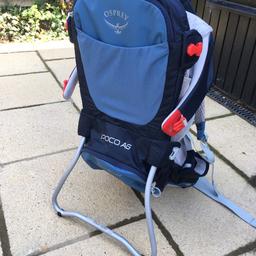 Osprey Poco AG Baby/Child Carrier - including sunshade and rain cover. We’ve owned it for a year and it has always been stored inside. Condition is light use only.
Never any more than lightly soiled, and only used occasionally. Integral sun-shade and rain-cover, foot stirrups and adjustable internal harness. Only selling as we have been given a Poco AG Plus as a gift.

Happy to post. Postage will be about £10 but will need to confirm final amount.

Collection from New Cross/ Nunhead area