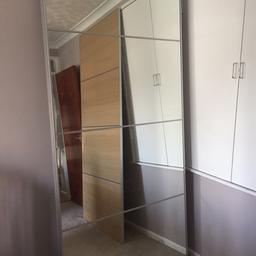 2 x sliding doors for ikea pax wardrobe.
1 glass and 1 white stained oak. Comes with fittings and soft closing fixture.
Width of each door is 100cm and height is 236cm. Dismantled for easier transport.
About £300 new. Open to reasonable offers.