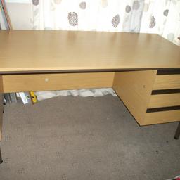 A larger size office desk measuring approx width 153cm x depth 76cm x height 72cm. There are some signs of use to the top surface and there is no key, hence the very low price. In overall good useful condition. Willing to deliver locally within a couple of miles of Lees, Oldham for £5.00 once you have viewed it and paid, Otherwise cash on collection. I will leave assembled for viewing but will need to dismantle to remove from my house.