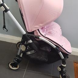 Bugaboo bee plus with bee 3 hood 

Comes with raincover and footmuff (the zipper handle has come off one of the zippers but the zip works fine)

The pram has been used so shows signs of use with Marks and the back wheel makes a noise sometimes when pushing