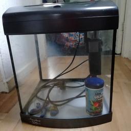 Used fish tank, great condtion, comes with fish food that's left, 2 orniments and filter.

20 pound or nearest offer

Stones and orniments can be bought from any pet store and also the light on the tank needs a new bulb but doesn't affect use, I used it without the lamp.