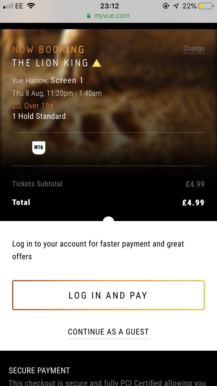 Vue tickets and regular popcorn in SW18 London for £2.00 for sale Shpock
