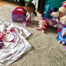 Doc mcstuffins toy bundle talking doc and Lamby 
Teddies small playset dress up 3-5 ish my daughter is 6 and just getting small in her 
Pull along trolly 
All for £8 Ono