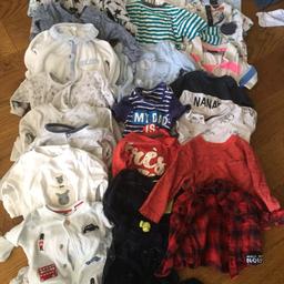 9 x baby grows 
6 x t shirts 
4 x long sleeve tops 
1 x summer romper
1 x shirt
1 x track suit 
All 3-6 months  brands include next and m and s