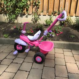 extendable handle to push the child along.
child can peddle themselves or put feet on the non moving peddles, perfect for a little girl to enjoy

collect st johns wakefield
