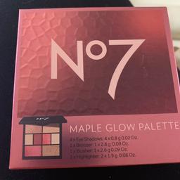 Brand new and sealed No7 Maple glow palette. It comes with 4 eye shadows, 1 bronzer, 1 blusher and 2 highlighters. Will post at buyers cost. Thanks