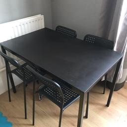 Ikea black table and chairs.
Worth £70 but selling for £30
In perfect condition only used for a few months
But selling due to needing more space
Looking for a quick sale
Collection SE16