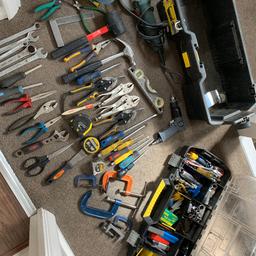 Various tools for sale including air drill and grinder.