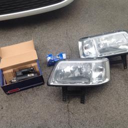 Clearing my garage VW T5 Transporter parts from my now sold van two front headlights and Bosch starter motor and set brake pads.for collection only can be viewed in Wickford Essex.
