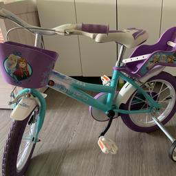14” girls bike. Purchased a year ago, daughter has outgrown it. Good bike for young kids. Stabilisers are removable.  RRP £107.37