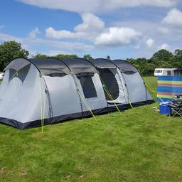 Lovely tent perfect for family holidays. only selling as we have downsized to a 6 man tent. one of the poles has a slight split which has been taped up and works perfectly but can be replaced yourself if you wish. any questions please ask! open to sensible offers