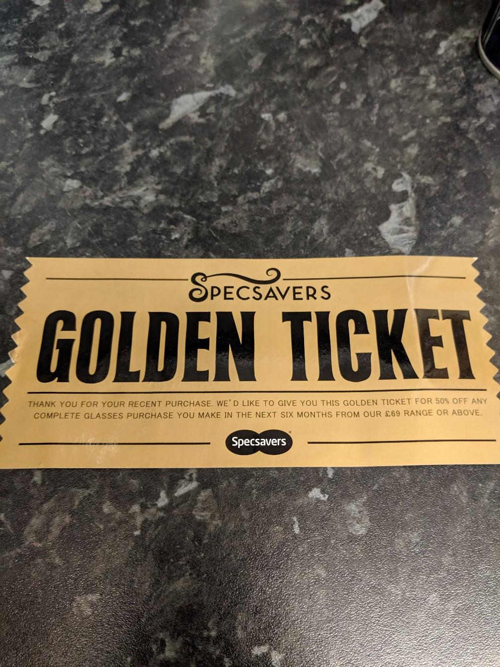 SPECSAVERS GOLDEN TICKET FREE In WV11 Wolverhampton For Free For Sale   5d58580bf604b54abbe42440