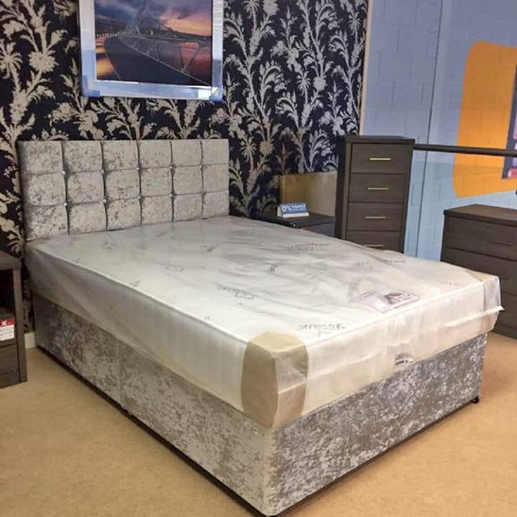 BRAND NEW CRUSHED DIVAN OPTIONAL BASES, HEADBOARDS AND MATTRESSES
AVAILABLE IN 4 COLOURS AT VERY LOW PRICE

Single £70
✴️Double £90
✴King £110

COLOURS AVAILABLE

✴️Champagne(Gold)
✴️Black
✴️Silver(Steel)
✴️Royal Blue

Head Board £60 And Drawers £20 (each)

DIFFERENT MATTRESS OPTIONS AVAILABLE

💬WHATSAPP = 07566808408
☎️CALL = 01617913101