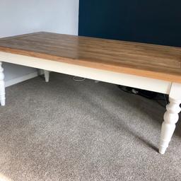 Coffee table originally from House of Fraser. Good condition. Distressed oak top with white legs. W130.5cmxD70.5cmxH46cm. Collection only.