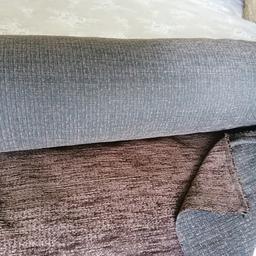 One large roll brown chaneille is width about 5 ft, and has easy around 30 metres on, beige roll is velvety an has around 20 metres on £15 each