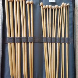 Bamboo knitting needles. Set from 10.0 mm to 3.25 mm. In a case. Perfect for a gift