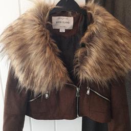 Suede effect jacket with removable fur trim. good condition, collection only