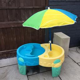 Step 2 children’s water and sand tray. Children no longer require as they are older now. Used several times hence in good condition. Few scratches here but you can see from pic we have looked after it well. Other than that kids would love to use indoors or outdoors. Comes with umbrella and it can be adjusted to height. Collection Only