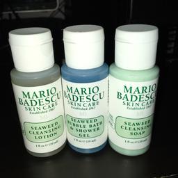 BRAND NEW NEVER BEEN USED
CRUELTY FREE 
Seaweed Cleansing Soap
Seaweed Bubble Bath and Shower Gel
Seaweed Cleansing Lotion

Mario Badescu Skincare Travelsize

1 for £2
3 for £5