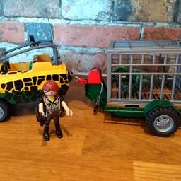 Includes baby dinosaur, figure and accessories. Connector between Jeep and trailer was broken so replaced with elastic tie, hence cheaper than normal price.