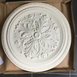 Brand new in box with instructions for how to fit. Beautiful ceiling rose or ceiling centre decoration Victorian or Georgian style. paintable to fit in with any colour scheme. Works beautifully with cornice, dado rails or architrave. Smoke and pet free home