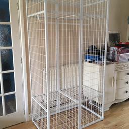 Cage style wardrobe from IKEA. used but in great conditions. Will be sold dismantled for collection.
Front doors open and close with magnet at top and bottom. Two heights available for bottom shelf.
Approximate size: 200cm tall, 100cm wide and 60cm deep.