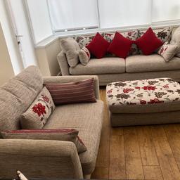 3 seater sofa, cuddle chair and foot stool