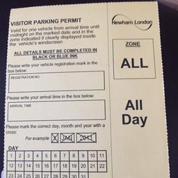 all zone day parking permits £4 each or all 7 for £20 I have seven for sale altogether