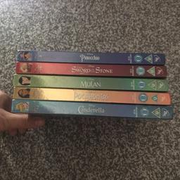 5 Disney movies £5 for all of them £1 each 
Cinderella 
Pocahontas 
Mulan 
The sword in the stone 
Pinocchio 
Can’t post pick up only