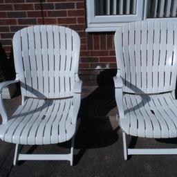 3 sturdy white garden chairs for sale. Can change to different positions. Not lightweight flimsy sort - these are good quality and will last for years. Collection from Chaddesden, Derby.
