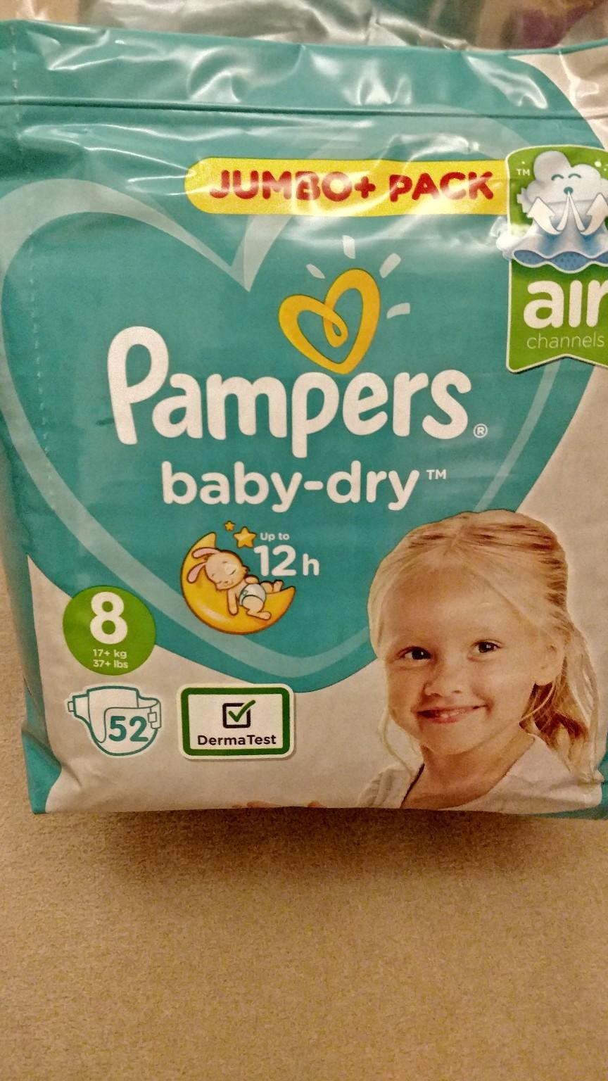 Pampers Baby-Dry Size 8, 52 Nappies, 17+kg, Jumbo+ Pack